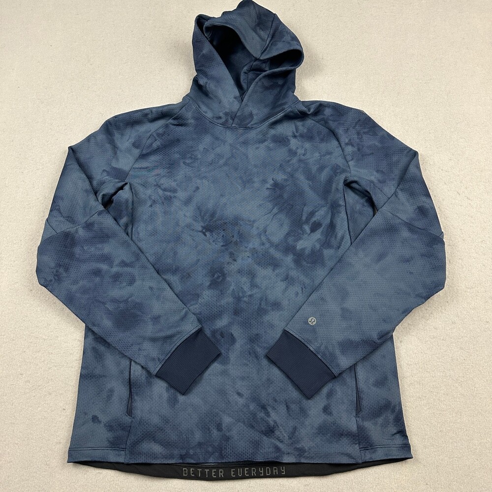 Lululemon Textured Tech Hoodie Men Medium Diamond Dye Iron Blue Pullover Pockets